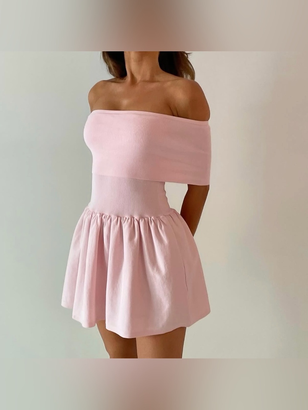 Meshki Lydia Off Shoulder Knit
Mini Dress